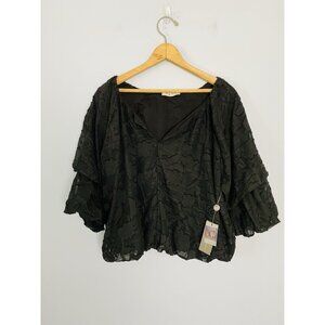 NWT Lola & Sophie New York Black Balloon Sleeve Blouse, Size Small, V Neck